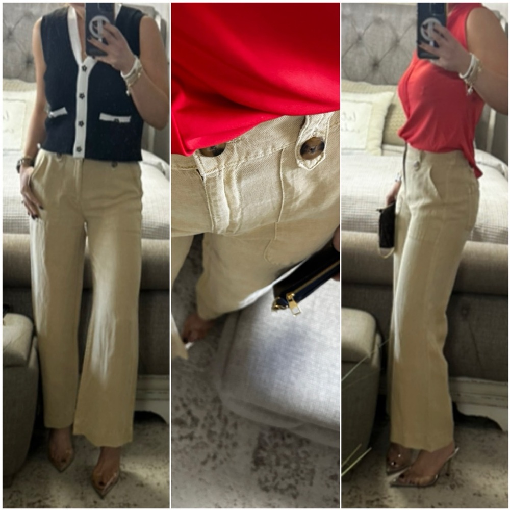 New🩷 Chic Tan Wide Leg Pants with Button Detail - Picture 3 of 13